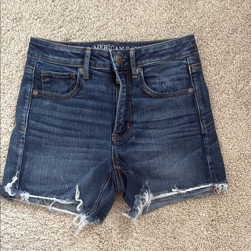 American Eagle Outfitters Blue Jean Shorts Distressed Frayed Hem